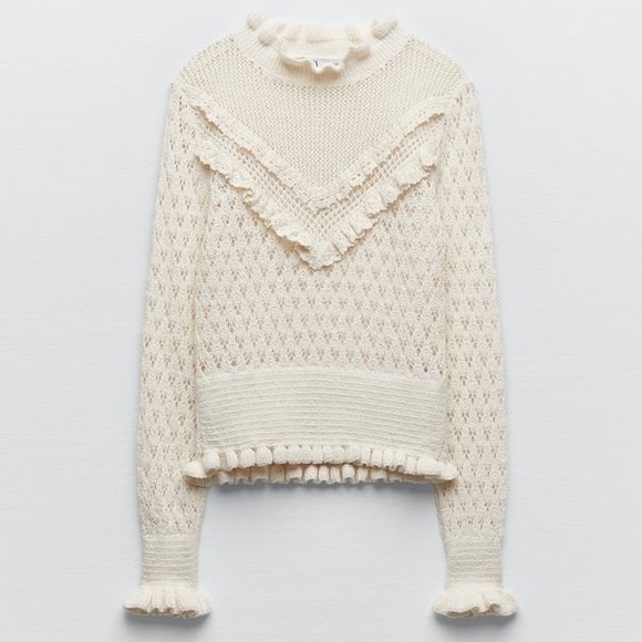 ZARA CROCHET POINTELLE RUFFLE SWEATER - Picture 10 of 10